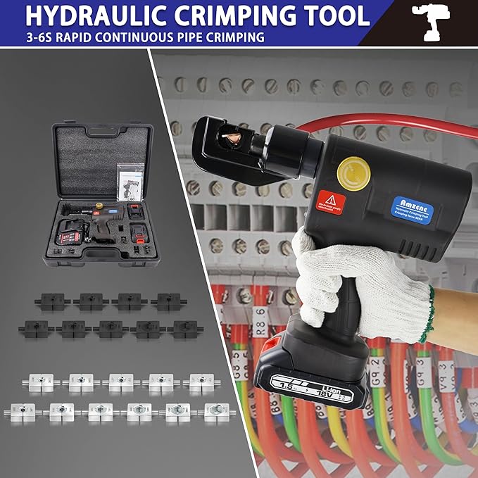 AMZCNC Electric Hydraulic Cable Lug Crimping Tool, 12 AWG to 2/0 AWG Terminal, Cable, Wire Electric Crimper Tool Kit, Battery Crimp Tool Kits with 20 Dies(12AWG~00AWG)