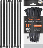 BEST CONNECTIONS Black Cable Zip Ties 11 Inch Multi-Purpose Self-Locking Nylon Wire Ties with 50 Lbs Tensile Strength Cable Management Ties for Outdoor & Indoor - 1,000 Pack