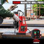1550W Magnetic Drill Press, 500RPM Portable Mag Drill Press with 2 Inch Boring Diameter, 10-Speed Core Drilling Machine, Single Track Electric Drilling Tool for Metal Working, Industrial