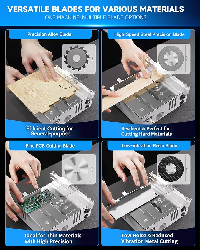 Mini Table Saw for Crafts, Multifunctional Portable Table Saws Adjustable Cutting Angle,Speed,SawDepth; Small Table Saw for Cutting, Grinding, Sanding All-in-one; Tablesaw