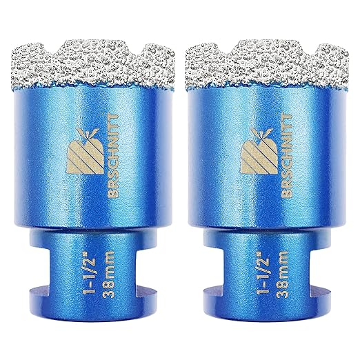 1-1/2 Inch Diamond Core Drill Bit for Porcelain Tile Ceramic Marble Granite Drilling,BRSCHNITT 2pcs Vacuum Brazed Diamond Hole Saw with 5/8-11 Thread (38mm 2pcs)