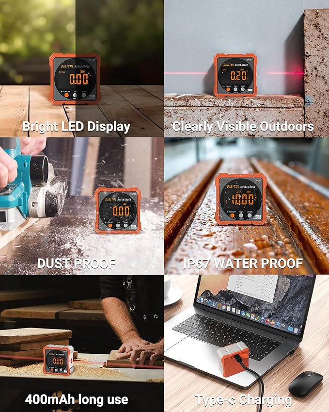 Digital Angle Finder Magnetic Electronic Angle Cube Dual Laser Gauge Digital Level with Slope Percentage Table Saw Miter Protractor Woodworking Measuring Tool Level Box for Hanging