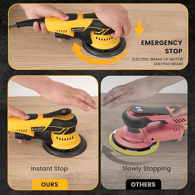 350W 3A Electric Random Orbital Sander with Pluggable Wire, Central Vacuum, Sanders for Woodworking, Primary Wood and Panel Processing