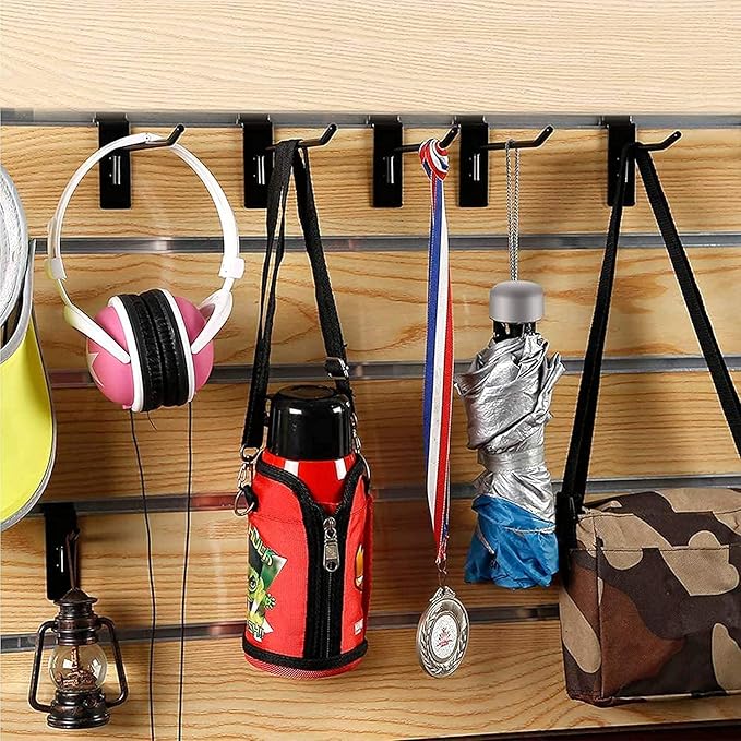 KINGDOM SOLUTIONS – 12-Pack Black Metal Slatwall Hooks (6X 4, 6X 6) – Heavy-Duty Slat Wall Accessories for Garage Organization, Retail Displays & Tool Storage Systems