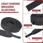 Braided Sleeving Heat Shrinkable Fabric 2:1 Ratio- Abrasion Protection Flexibility Wiring Harness Cable Sheath (3/8" ID, 16ft)