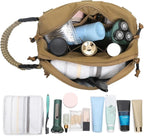 Tactical Toiletry Bag for Men Dry Wet Separate Dopp Kit Travel Hygiene Bag EDC Utility Tool Molle Pouch Mens Shaving Kit Travel shower Bags (Khaki)