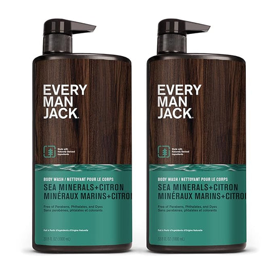 Every Man Jack Men’s Hydrating Body Wash for All Skin Types - Cleanse and Hydrate Skin with Naturally Derived Marine Extracts, Coconut Oil, and a Sea Minerals + Citron Scent - 33.8 fl. oz. - 2 Bottle-VeraVaultWomen