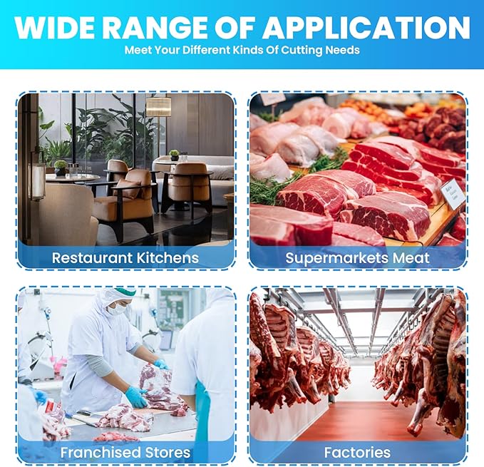 1800W Commercial Electric Bone Saw Machine, 0-7.8 Inch Cutting Thickness, 2.8HP Frozen Meat Cutter 110V Bandsaw Machine, 15" x 20" Table Sawing for Frozen Meat Rib Pork Beef with 8 Saw Blades