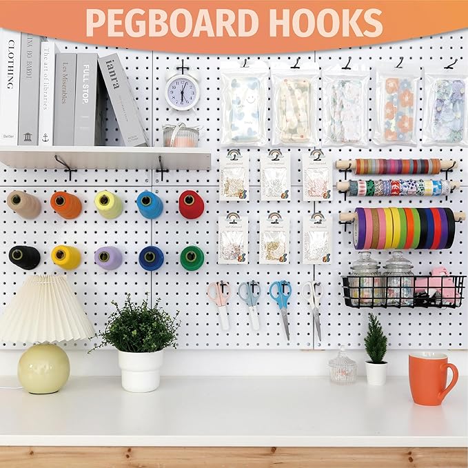HUHOLE Pegboard Hooks 2 Inch, 4 Inch, 6 Inch, 60PC, Peg Board Hooks for Hanging, Fit 1/4" or 1/8" Pegboard, Ideal for Garage Tool Organization, Wall Storage (Black, 2+4+6 Inch)