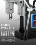 ZELCAN Mag Drill Press with 6 Drill Bits, 1550W Portable Magnetic Press with 2" Boring Diameter, 0-580 rpm Stepless Speed & Reversible Direction, 2922 lbf Power Magnetic