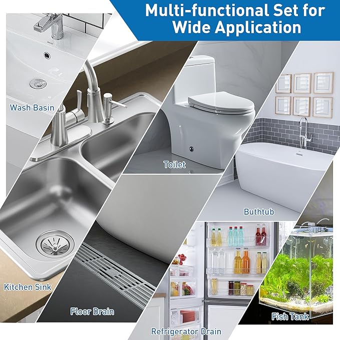 12 Pack Drain Clog Remover Kit, 59" Drain Snake(3pcs), 37" Steel Sink Snake(2pcs), 25" Snake Drain Hair Removal Tool(4pcs), 24" Drain Cleaner Tool(1pc), 18" Drain Brush(2pcs) for Sink, Toilet, Shower