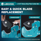 Libraton PVC Pipe Cutter, Up to 2-1/2", Ratchet Pipe Cutter Tool for PEX, PVC, PPR Plastic Hoses Plumbing, Heavy-Duty Pipe Cutter with Deburring Tool Replacement Blade, 2 Adjustable Cutting Ranges