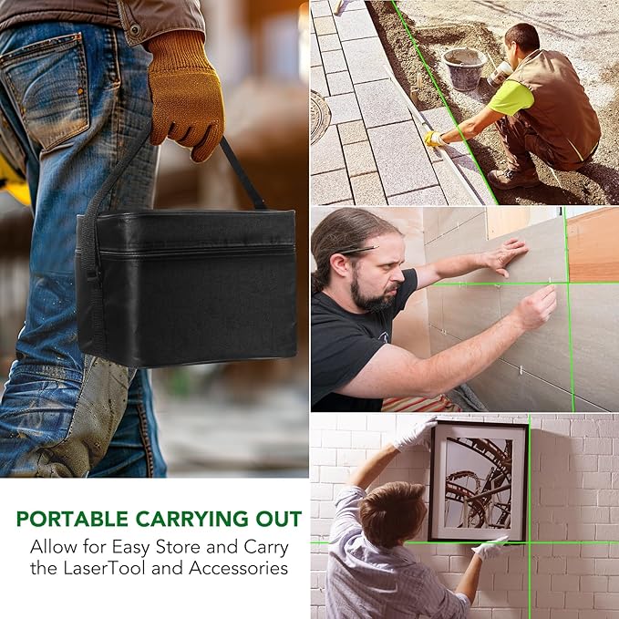 Laser Level, 3x360° Self Leveling Green Cross Line Laser for Construction and Picture Hanging with Rechargeable battery, Remote Controller, Magnetic Rotating Stand