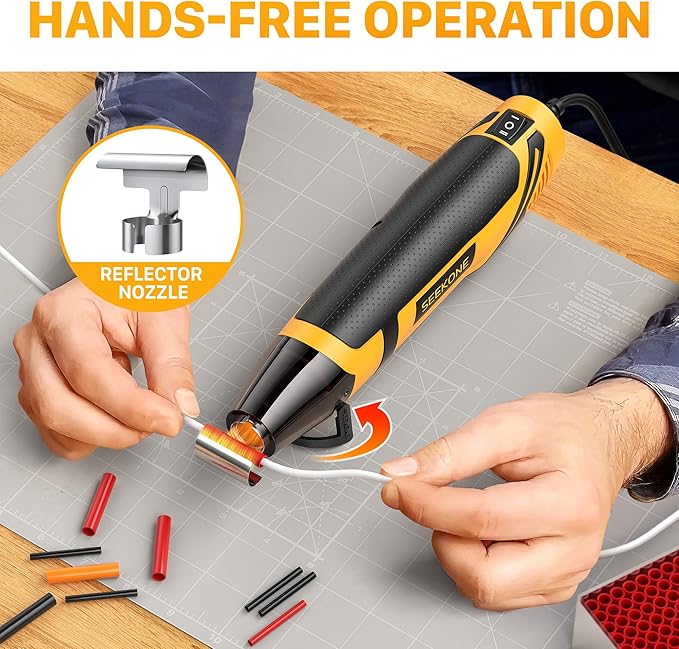 SEEKONE Mini Heat Gun, 350W 2-Temp Settings 500℉ & 842℉（260℃& 450℃） Fast Heat Hot Air Gun Tool with Reflector Nozzle and 4.9Ft Long Cable Overload Protection for Crafting, Vinyl Wrap and Shrink Tubing