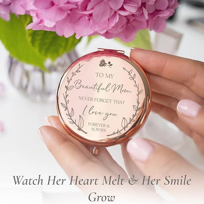 'I Love You Mom' Rose Gold Magnified Makeup Mirror - Sentimental Mother's Day Gift