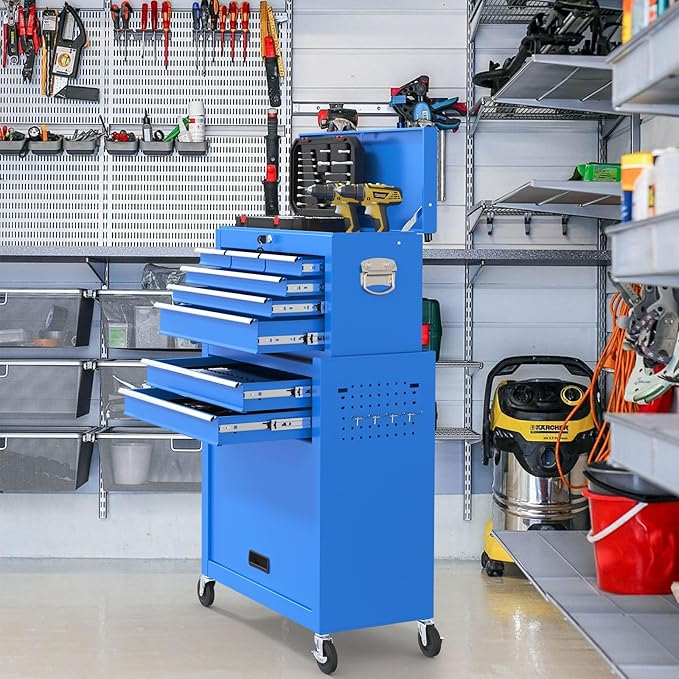 8 Drawer High Capacity Rolling Tool Chest, Metal Tool Box with Wheels and Drawers, Detachable Toolbox with Lock, Heavy Duty Tool Cabinet for Workshop, Warehouse and Garage (Blue)