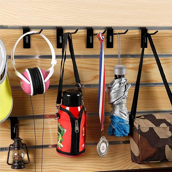 KINGDOM SOLUTIONS – 16-Pack Black Metal Slatwall Hooks (8X 4, 8X 6) – Heavy-Duty Slat Wall Accessories for Garage Organization, Retail Displays & Tool Storage Systems