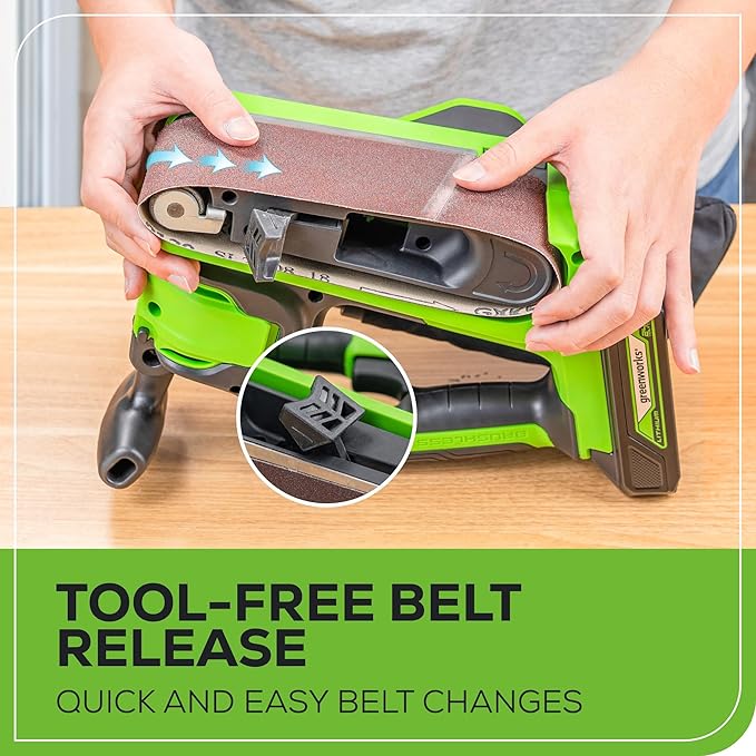 Greenworks 24V Brushless Cordless 3in. x 18in. Belt Sander Kit with Dust Bag and 60 Grit Sandpaper, Tool Only