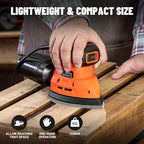 DLS03A Detail Sander, 130W Palm Sander Tool, Dust Collection System, 12PCS Sandpaper, 12000RPM Compact Hand Sander for Wood Steel Surfaces