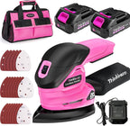 Cordless Detail Sander with 2Pcs Batteries and Charger, 20V 2Amp Electric Power Hand Sander with 22Pcs Sandpapers & Dust Collection System, Palm Sanding Tool for Woodworking, Polishing Wood Furniture