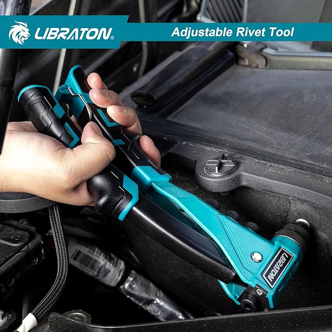 LIBRATON Heavy-Duty Rivet Gun, Pop Rivet Gun Set, Professional Hand Riveter, Manual Riveting Tool with 160 Aluminum Rivets, Includes 4 Drill Bits, 4 Tool-Free Interchangeable Nozzles, Storage Case