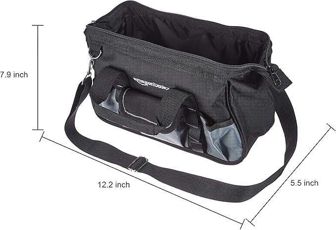 Amazon Basics Durable Wear-Resistant Base, Tool Small Standard Bag with Strap, 12 Inch, Black & Gray