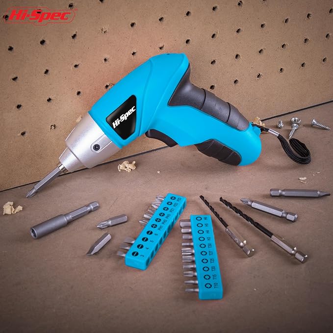 Hi-Spec 27pc 3.6V Blue USB Small Power Electric Screwdriver Set. Cordless & Rechargeable with Driver Bit Set