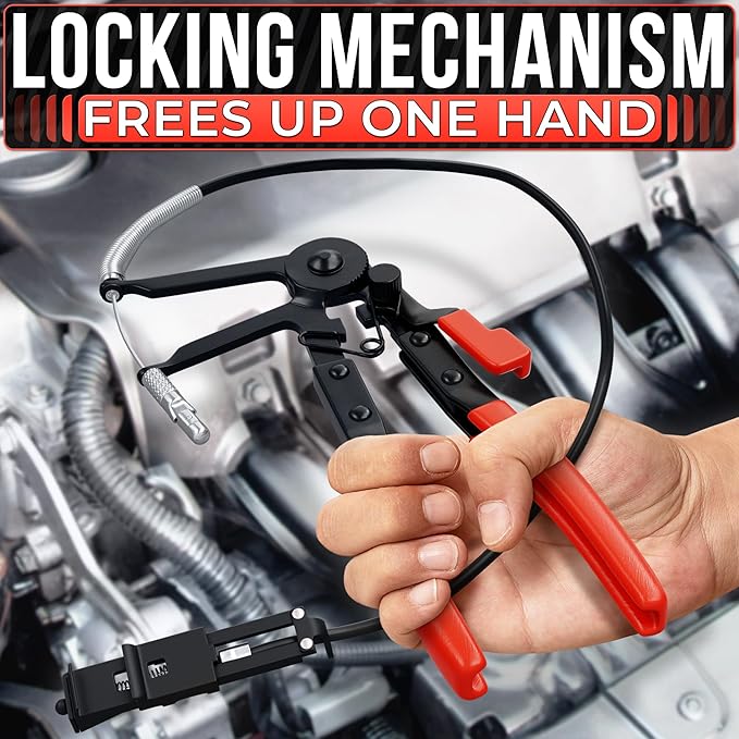 Radiator Hose Clamp Pliers Automotive – Corrosion-Resistant Hose Clamp Tool with Non-Slip Polymer Coating, Tension & Ratchet Locking Mechanisms – Reliable, Easy to Use, Time-Saving for Car Repairs
