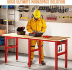 SPECRAFT 72" Red Adjustable Heavy Duty Workbench with 4 AC Outlet and 2 USB Ports Power Outlets, 5000 Lbs Capacity, Rubber Wood Top for Garage, Workshop, Office