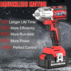 AOBEN 21V Cordless High Torque Impact Wrench 1/2 inch, Powerful Brushless Motor with Max Torque 450 ft-lb (600N.m), 4.0Ah Battery, 6 PCS Sockets (17-22mm), Fast Charger and Tool Box