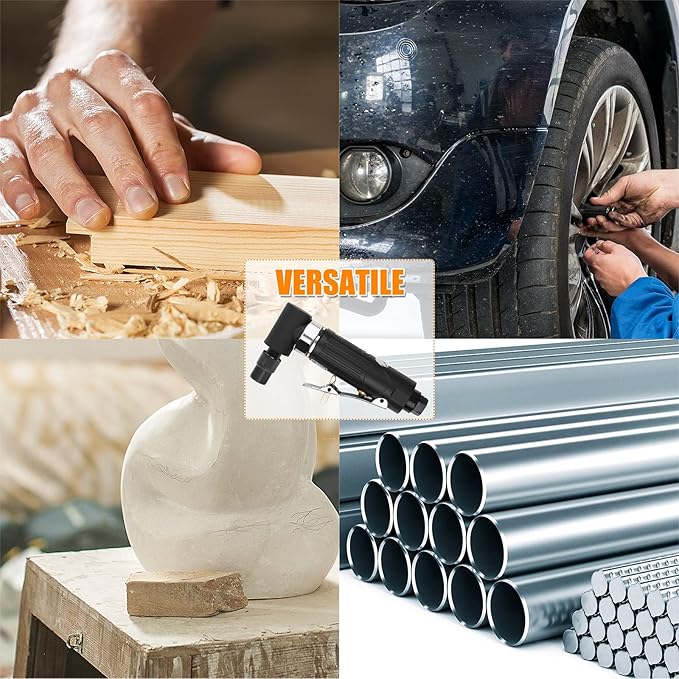 Air Die Grinder - 1/4", Right Angle, 20,000 RPM, Pneumatic Power, Safety Lock, 90 Degree, Mini, Angle Die Grinder for Grinding, Polishing, Cutting and More