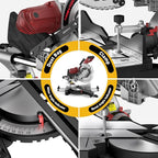 12-Inch Dual-Bevel Sliding Compound Miter Saw, 3800RPM, 15 Amp, Single Bevel 0-45° with Extension Table, 36T Blade, Power Saw for Metal, Plastic, Wood, Laminates
