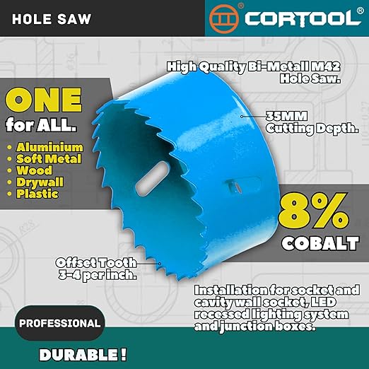 1-3/8 Inch Hole Saw with Arbor for Metal and Wood Cutting, Bi-Metal Hole Cutter, 1-3/8" Hole Saw Kit for Drywall, Wood, PVC Boards, Fiberglass and Vent Pipes
