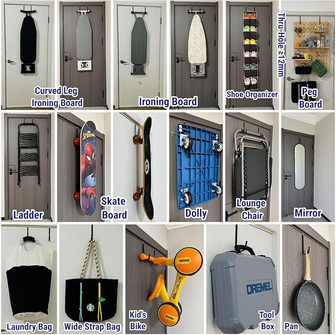 Over The Door Metal Hooks with Plastic Coating 5.5" Fit 0.5" to 1 3/8" Door 4 Pcs Heavy Duty Single Towel Robe Rack Wreath Bathroom Shower Hanger Shoe Organizer Ironing Board Short Black