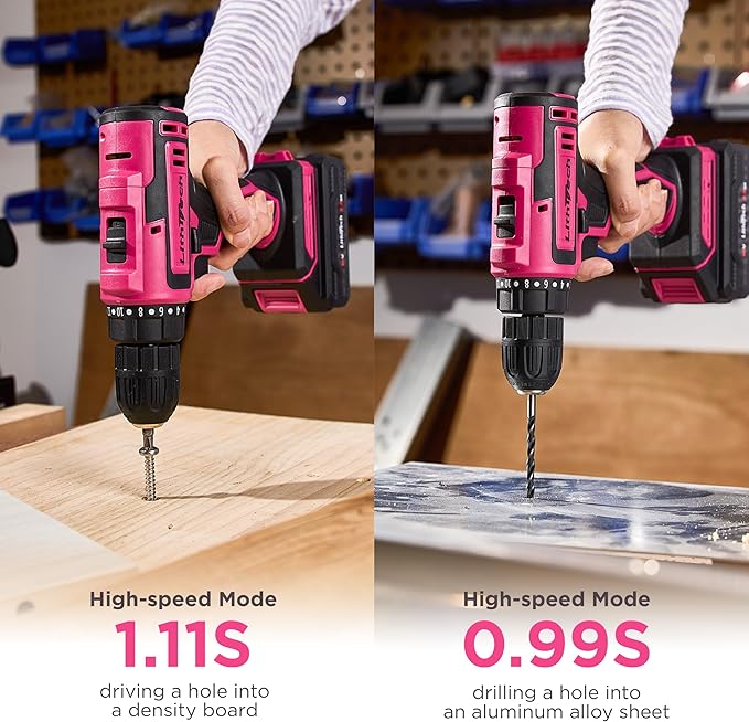 20V Pink Cordless Drill Set for Women - with 2.0Ah Battery & Charger, 3/8" Keyless Chuck,Lightweight Electric Power Drill Tool,2-Speed + 354 In-Lb Torque(Pink)