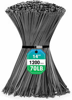 Zip Ties, RAZCC 1200pcs Black Cable Zip Ties 14 Inch, Heavy Duty Plastic Wire Ties with 70lb Tensile Strength, Self-Locking Black Nylon Tie Wraps for Indoor and Outdoor