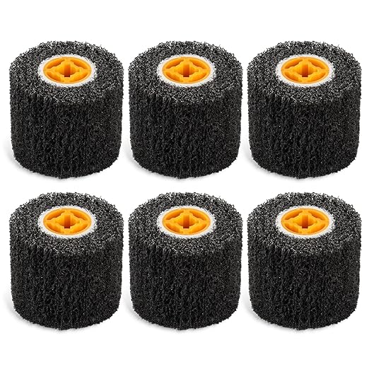 Rocaris 6 Pack Abrasive Drum Paint and Rust Remover, 40 Grit Abrasive Wheel Wire Drawing Polishing Wheel for Wood Metal Surface Polishing, 4.5" x 4"