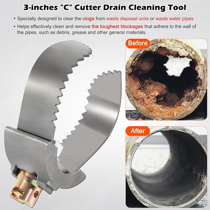 52822 T-232 3" Heavy-Duty C Cutter Cable Coupling Drain Cleaning Tool Fits for 3/8” & 5/8” Drum Including C-4 C-6 C-7 C-9 and All IW Cables, Compatible with K-400 K-3800 K-50 Ridgid Drum Machines