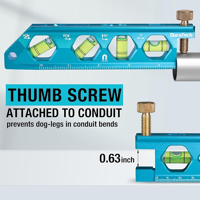 DURATECH 6.25-Inch Level, Magnetic Torpedo Level with 0°/30°/45°/90° Bubbles, V-Groove, Large Viewing Window, Aluminum Alloy Body, Hanging Hole, SAE and Metric Scale for DIY Projects and Household Use