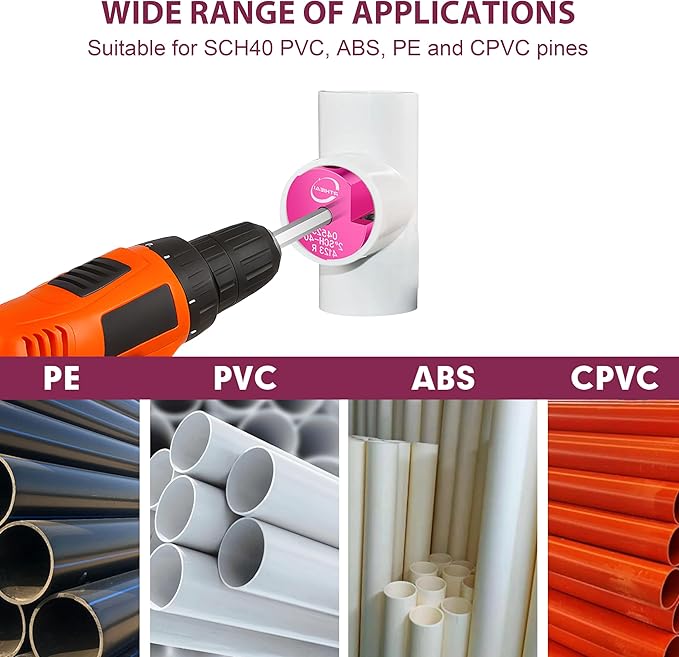 1/2 Inch PVC Pipe Reamer, PVC Fitting Saver, Plastic Pipe Fitting Reamer Socket Saver Plumbing Tool for Schedule 40 CPVC ABS Hub, with 3/8-Inch Hex Shaft, Fits Standard 1/2" Drills