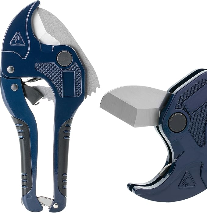 Bates- PVC Pipe Cutter, Cuts up to 1-1/4", Navy Blue Ratcheting PVC Pipe Cutter Tool, Pipe Cutters PVC Pipe Shears, Plastic Pipe Cutter, PEX Pipe Cutter, PVC Cutter Tool, PVC Ratchet Cutter