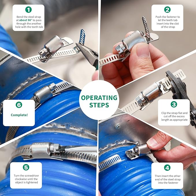 20FT Hose Clamps,304 Stainless Steel Hose Clamp Assortment Kit DIY Metal Strapping with Holes+10 Fasteners,Adjustable Worm Gear Large Hose Clamps Metal Band Screw Clamp Straps for Pipe,Duct,Tube