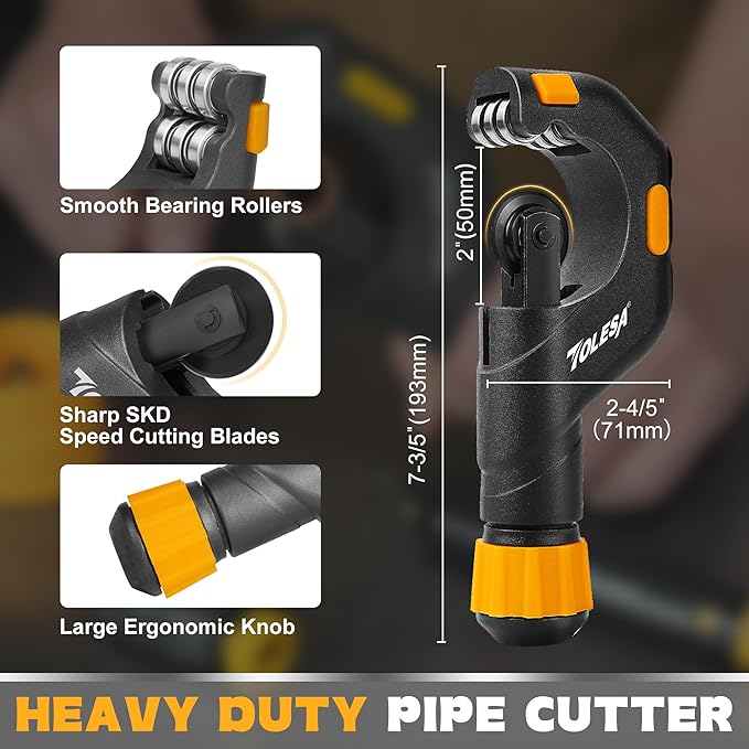 TOLESA Pipe Cutter Tool 1/8''-2'', Heavy Duty Mini Copper Pipe Cutters With Deburring Tools Pipe Reamer, Speed Cutting Tubing Cutter For Copper, Aluminum, PVC, Thin Stainless Steel Pipe