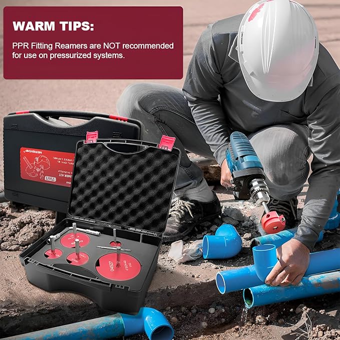 6 Piece PVC Pipe Reamer Kit With A Socket Wrench, 0.75" 1" 1.5" 2" 3" 4 Inch Plastic Pipe Fitting Reamer Tools Contain PPR75, PPR100, PPR150, PPR200, PPR300, PPR400, Fit Standard 3/8" & 1/4" Drills