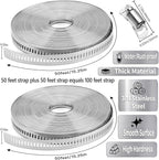 Hose Clamps 100FT Strap+50 Fasteners,DIY Cut-To-Fit 304 Stainless Steel Adjustable Large Worm Gear Band Clamp Assortment Kit,Metal Screw Fasteners and Strapping for Pipe,Duct,Pole,Tube