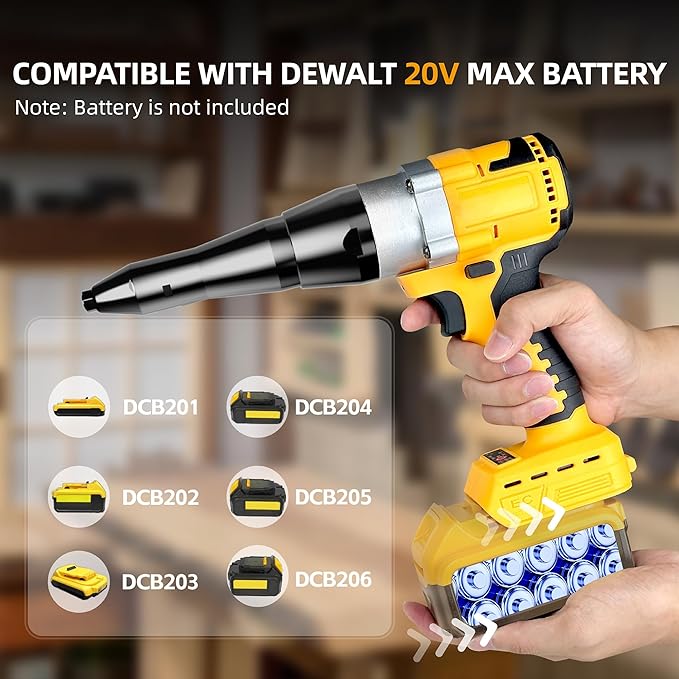 Funnywhale Cordless Rivet Gun Compatible with Dewalt 20V Max Battery(No Battery) Electric Rivet Gun, Brushless Pop Rivet Gun Tool for Rivets 1/8", 5/32", 3/16"