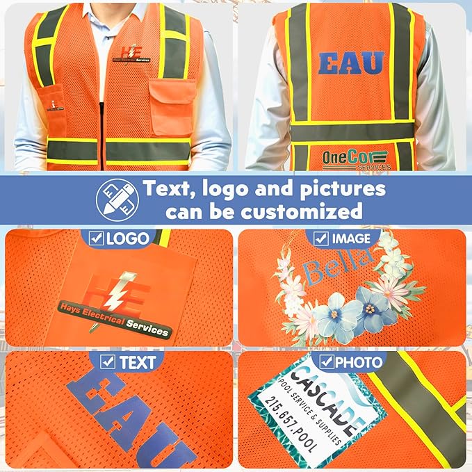 BeautyWill Custom Safety Vest Customized Logo Class 2 High Visibility Reflective Vest with Pockets Construction workwear