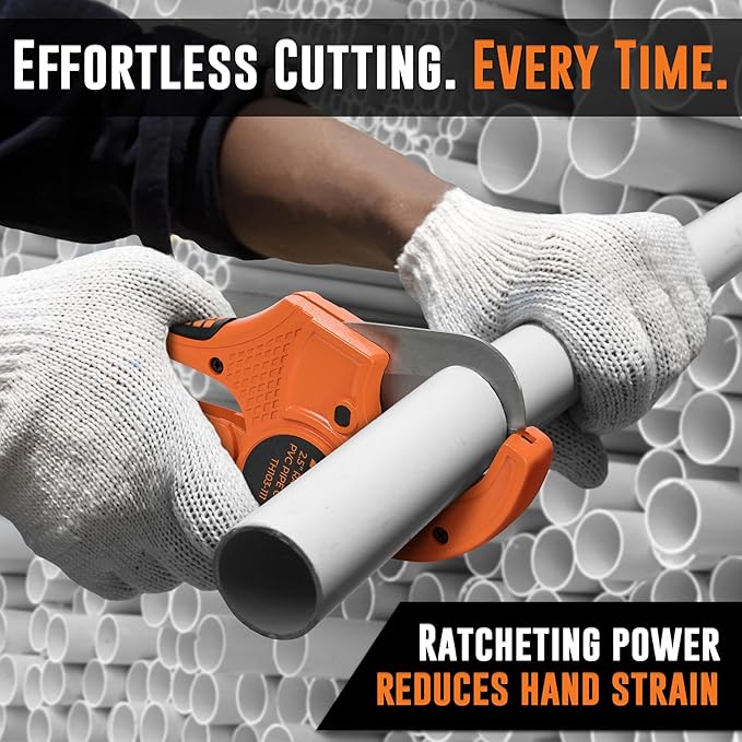 Mutt Tools Professional 2-1/2 Inch PVC Pipe Cutter Tool - Heavy-Duty Ratcheting Pipe Cutter for PVC, CPVC, PEX, ABS Plastic Pipes - Cuts Up to 2.5 Inch Outer Diameter - Plumbing Cutting Tool