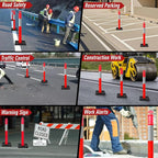 (12 Pack) CJ Safety 44" Tall Delineator Post Barrier Cones Black Heavy Duty Rubber Base, Reflective Band for Driveway, Parking Cones, Construction Safety Cones (Set of 12 Orange Traffic cones)