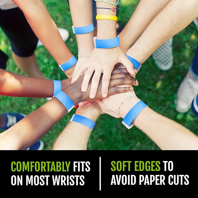 1,200 WristCo Neon Blue Tyvek Wristbands for Events - Tamper-Proof Design & Fluorescent Color Prevent Reuse Premium-Grade Bracelets for Hospital & Medical ID, Party & VIP Identification